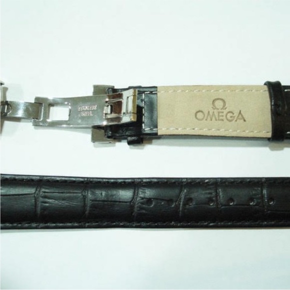 Omega Seamaster leather Watch Band black 18 mm lug width: Butterfly Clasp Buckle - Picture 3 of 3